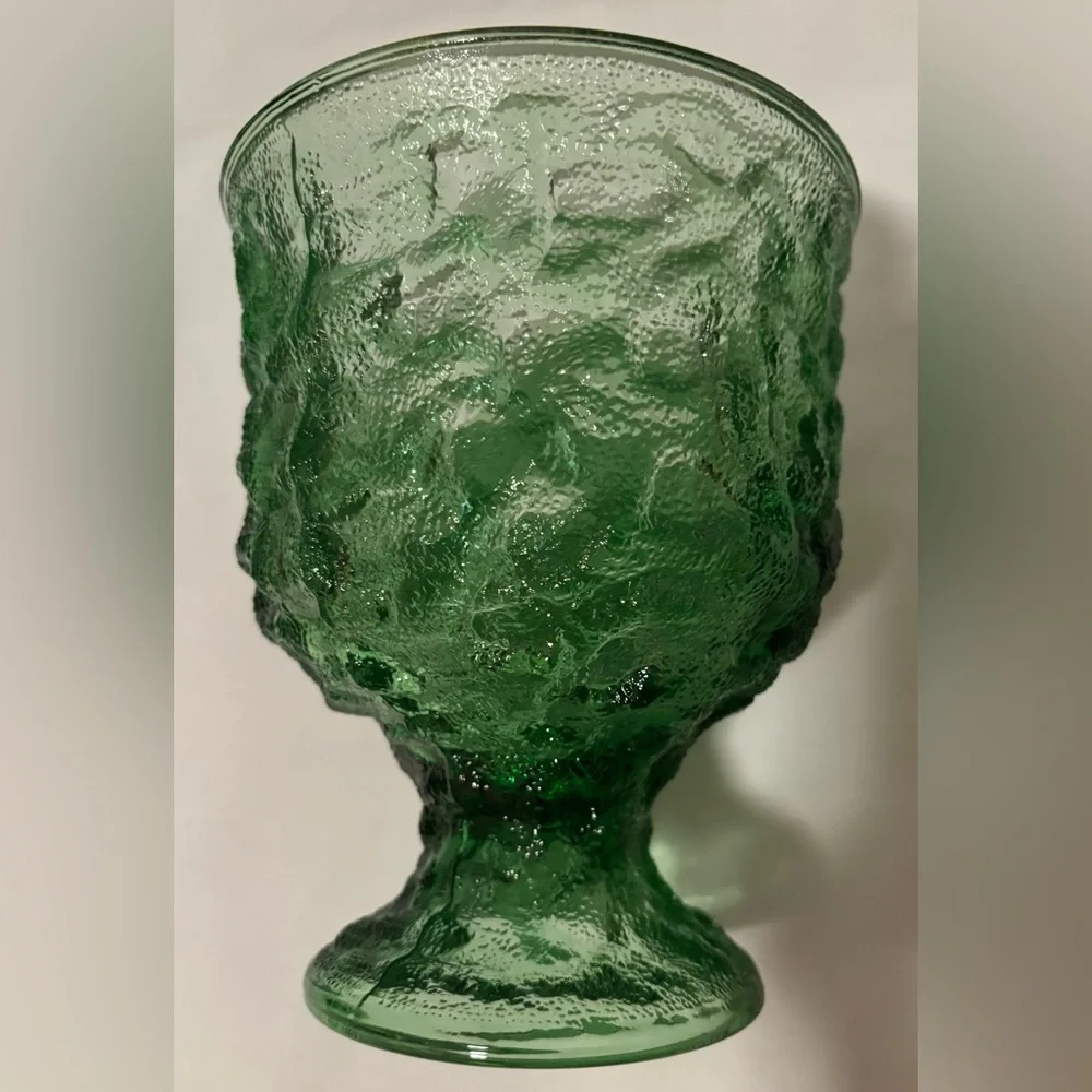 Vintage E.O. Brody Co. Crinkle Green Textured Glass Pedestal Goblet Vase Dish